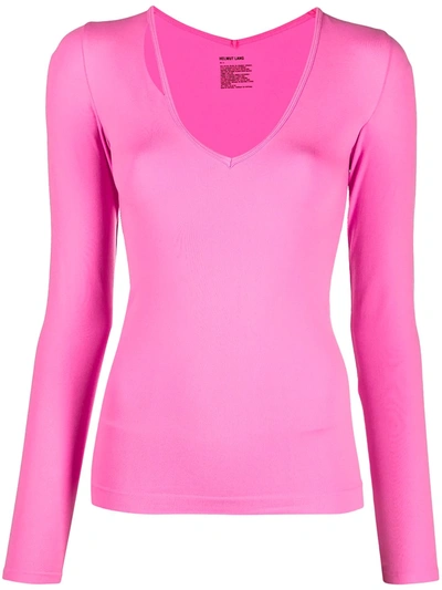 Helmut Lang Slash V-neck Long Sleeve T-shirt In Pink