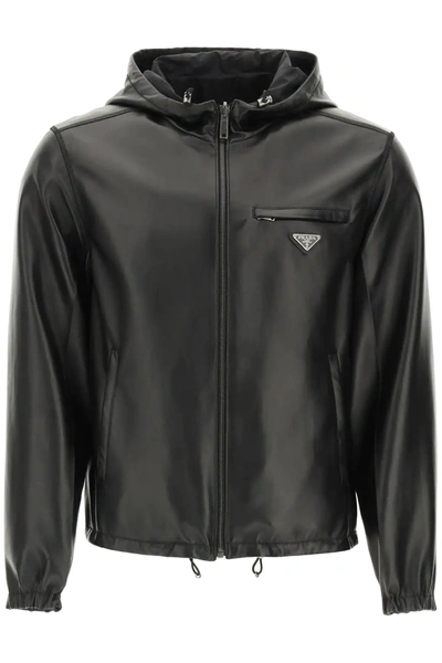 Prada Reversible Blouson In Leather And Re-nylon In Black