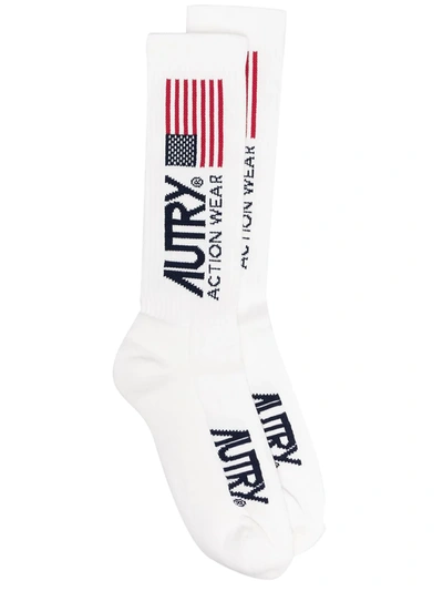 Autry Us Flag Ribbed Socks In White