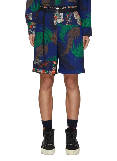 Sacai Belted Archive Print Patchwork Shorts In Black
