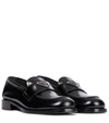 Prada Brushed Black Calf Leather Loafers With Enameled Logo
