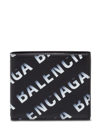 Balenciaga Cash Gradient Logo Leather Bifold Wallet In Black/grey