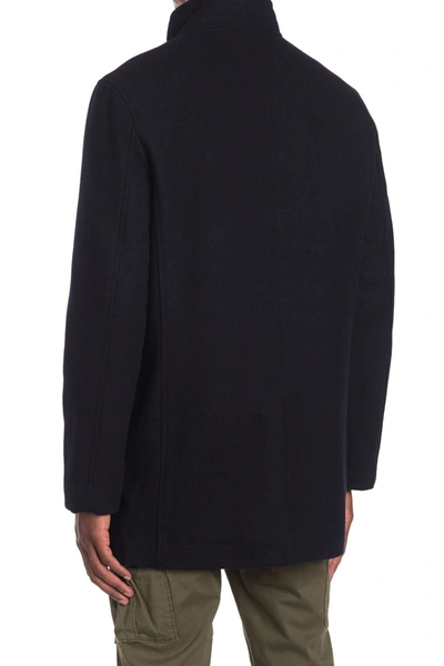 Cole Haan Stand Collar Bib Wool Blend Coat In Navy
