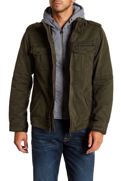 LEVI'S LEVI'S® WASHED COTTON FAUX SHEARLING LINED HOODED MILITARY JACKET,882713587920