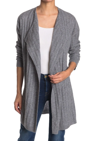 Quinn Draped Open Front Cashmere Cardigan In Lt Charcoal