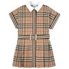 BURBERRY ARCHIVE BEIGE CONTRAST COLLAR VINTAGE CHECK DRESS,8036479-A7028
