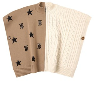 Burberry Babies' Beige Star And Monogram Motif Poncho In Blue