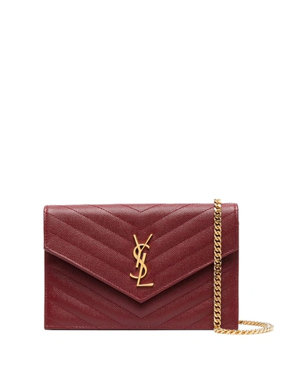 Saint Laurent Envelope Leather Wallet On Chain In Red