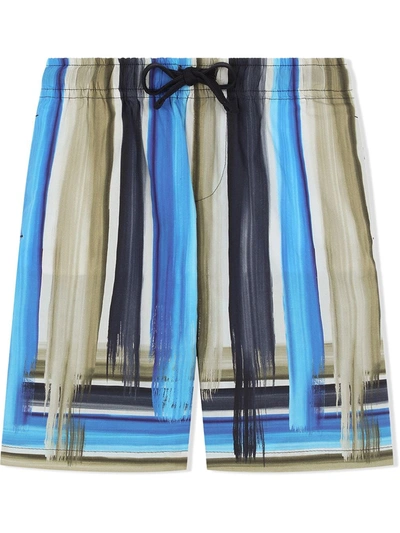 Dolce & Gabbana Kids' Poplin Shorts With Painted Striped Print In Blue