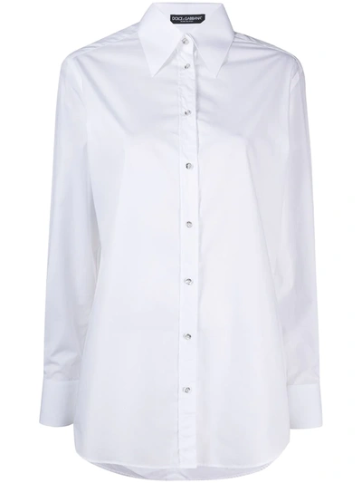 Dolce & Gabbana Long-sleeved Cotton Shirt In White