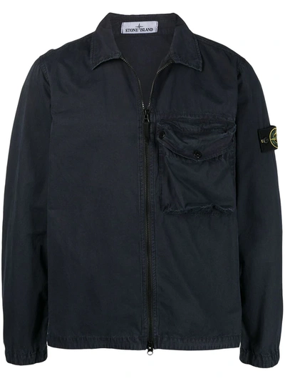 Stone Island Logo-patch Zip-up Bomber Jacket In Blue