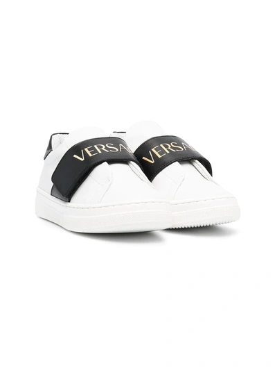 Young Versace Kids' Logo Strap Trainers In White