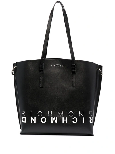 John Richmond Unduit Leather Shopping Bag In Black