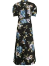 Erdem Frederick Belted Floral-print Cotton-poplin Midi Shirt Dress In Black
