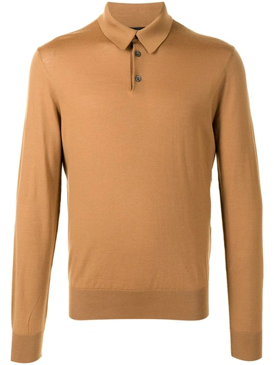 Dolce & Gabbana Long-sleeve Polo Shirt In Brown