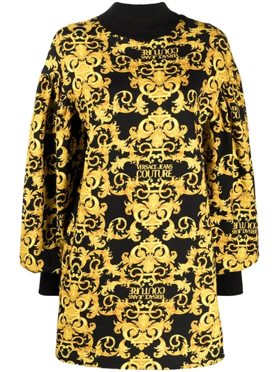 Versace Jeans Couture Logo Baroque-print Shift Dress In Black