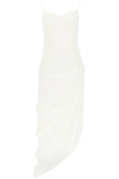 Jacquemus Saudade Asymmetric Draped Twill Dress In White