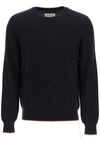 MAISON MARGIELA CREW NECK SWEATER WITH ELBOW PATCHES,S50HA0989 S17688 001FB