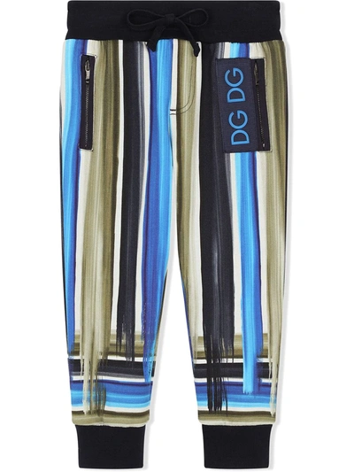 Dolce & Gabbana Kids' Jersey Jogging Pants With Painted Stripe Print In Blu