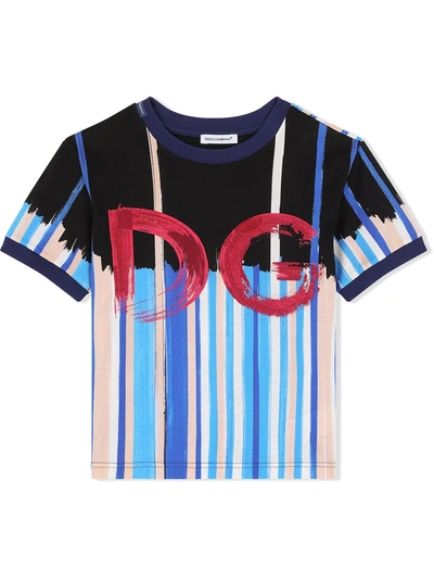 Dolce & Gabbana Kids' Boy's Paint Drip Logo Short-sleeve Graphic T-shirt In Blue