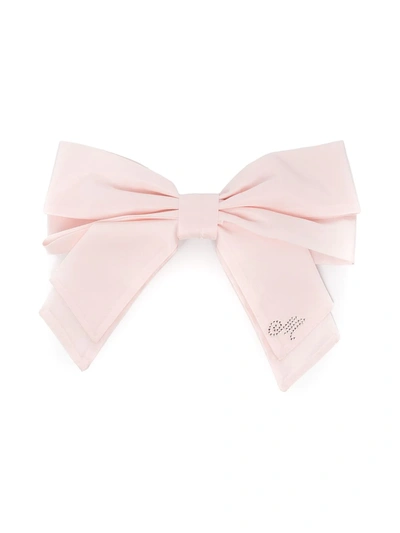 Monnalisa Kids' Rhinestone Logo Bow Hair Clip In Pink