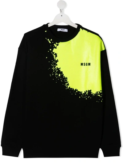 Msgm Teen Splatter Print Sweatshirt In Black