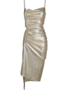 PACO RABANNE METALLIC PLEATED DRESS WITH SIDE-BUTTON RUCHED DETAIL