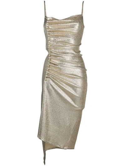 PACO RABANNE METALLIC PLEATED DRESS WITH SIDE-BUTTON RUCHED DETAIL