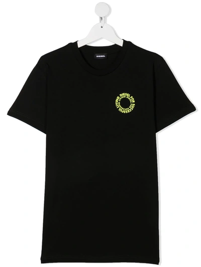 Diesel Teen Slogan Print T-shirt In Black