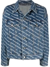 Alexander Wang Logo Print Denim Jacket In Blue