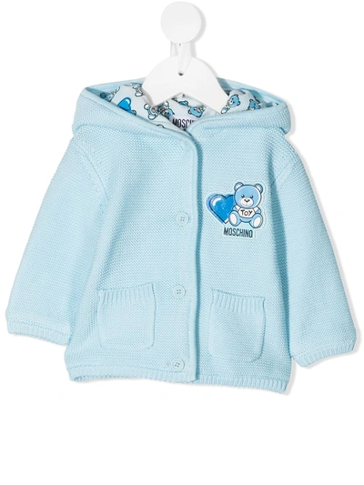 Moschino Babies' Knitted Teddy Cotton Cardigan In Blue