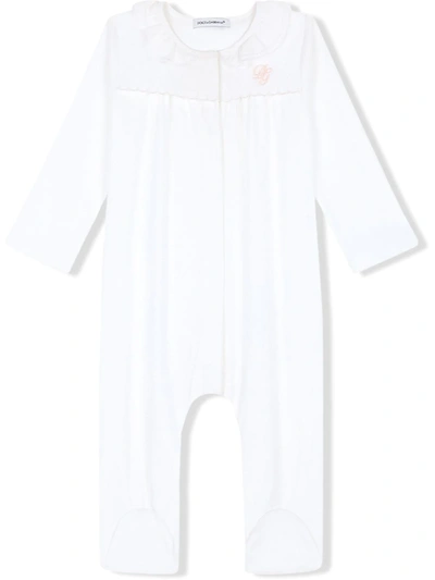 Dolce & Gabbana Babies' Embroidered Logo All-in-one (0-24 Months) In White