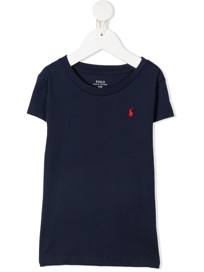Ralph Lauren Kids' Logo Embroidered Cotton T-shirt In Blue
