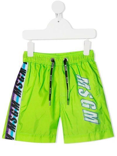 Msgm Kids' Grosgrain Logo-tape Swim Shorts In Green