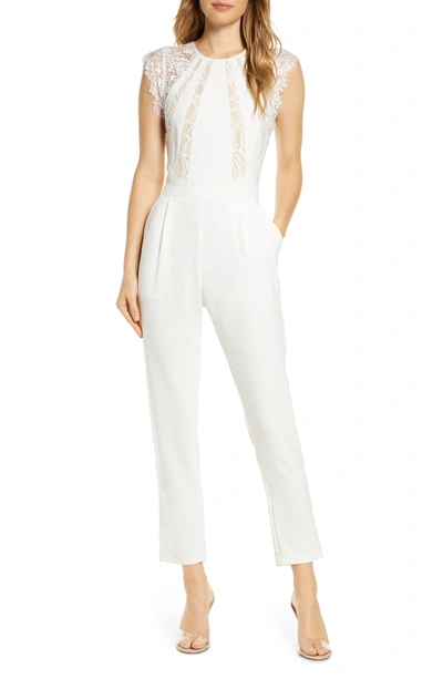 Adelyn Rae Jessie Lace Jumpsuit In White/nude