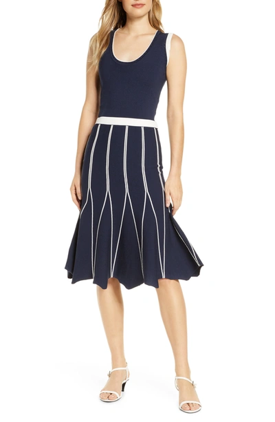 Adelyn Rae Melanie Contrast Pleat Midi Dress In Navy/white