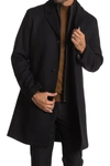 Cole Haan Wool Blend Leather Trim Bib Insert Coat In Black