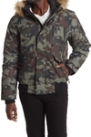 Noize Faux Fur Hooded Bomber Jacket In Classic Camo