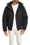 Noize Faux Fur Hooded Bomber Jacket In Black