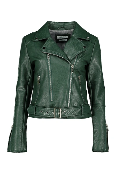 Noize Meghan Vegan Leather Belted Jacket In Hunter