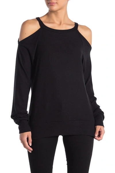 Go Couture Brushed Hacci Cold Shoulder Sweater In Black