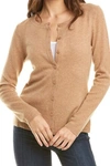 Quinn Cashmere Button Front Cardigan In Camel