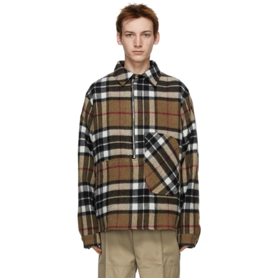 We11 Done We11done Tartan Wool Anorak Overshirt In Brown