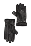 Bruno Magli Leather Wool Blend Lined Gloves In 001blk