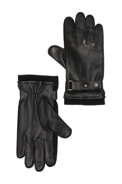 Bruno Magli Leather Wool Blend Lined Gloves In 001blk