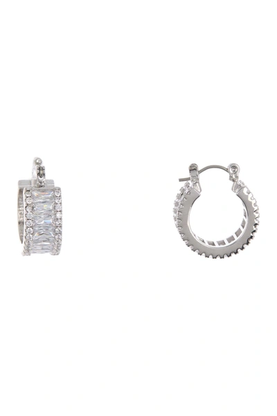 Rivka Friedman Rhodium Clad Cz Encrusted Huggie Earrings In White Rhodium Clad