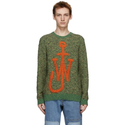 Jw Anderson Green Anchor Logo Textured Knit Sweater