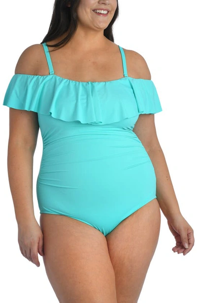 La Blanca Off The Shoulder One-piece Swimsuit In Aquamarine