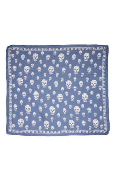 Alexander Mcqueen Skull Foulard Silk Scarf In Sapphire/ Pink