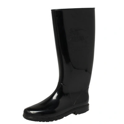 Pre-owned Burberry Black Rubber Knight Rain Boots Size 36